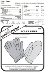 508 F790 GREEN PEPPER POLAR PAWS MITTS, GLOVES ADULT, KID PATTERN S-XL UNCUT